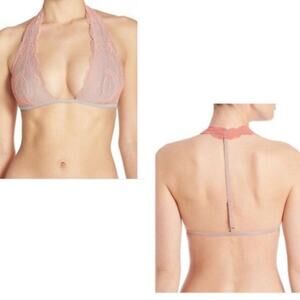 FREE‎ PEOPLE Orange Gray Get Down Halter Bra Lace Size Small lingerie Feminine